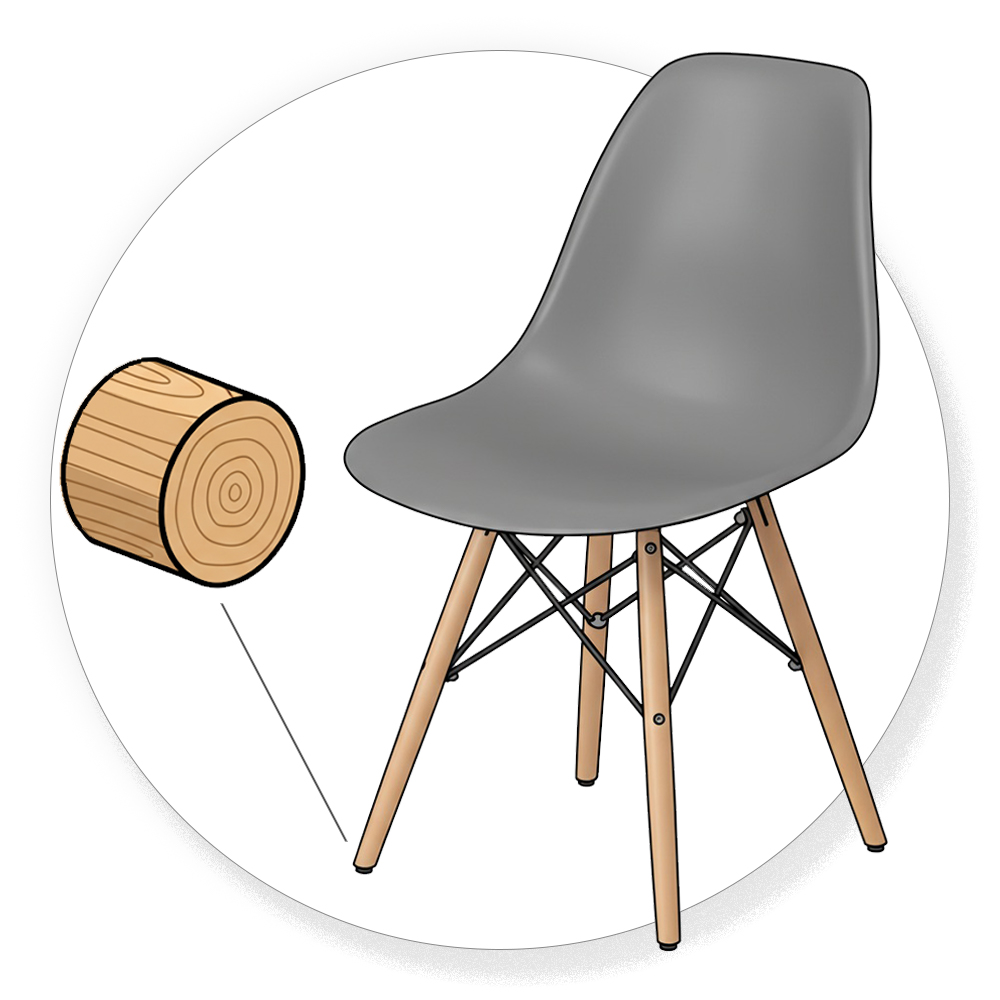Angled chair legs, wood and solid